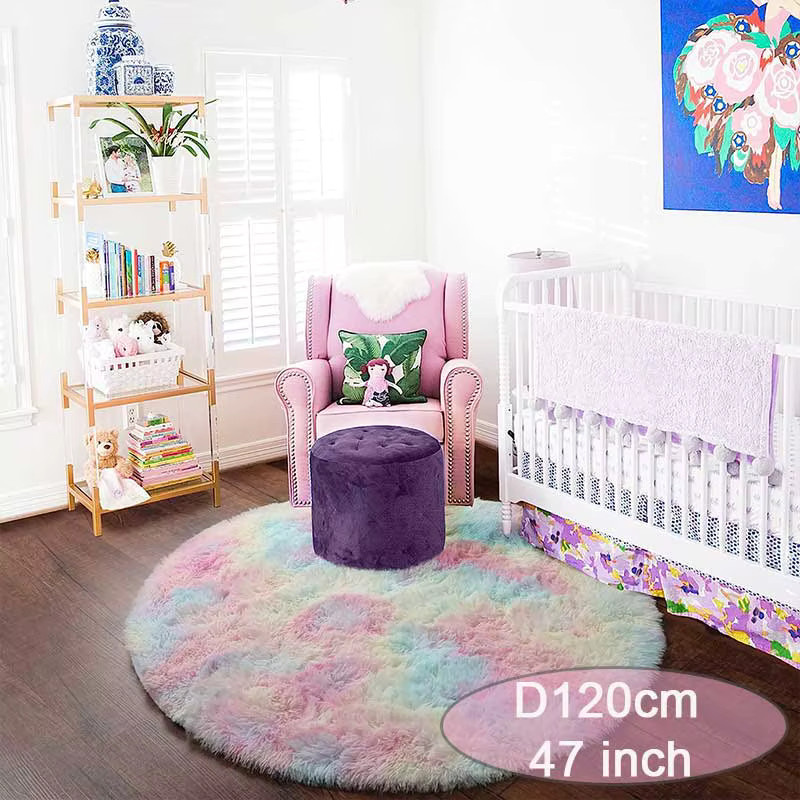 Runder Plüsch-Shag-Teppich von FORSWAN in Regenbogenfarben, flauschiger Kinderteppich für Schlafzimmer und Kinderzimmer, Durchmesser: 100 cm - Bild 2