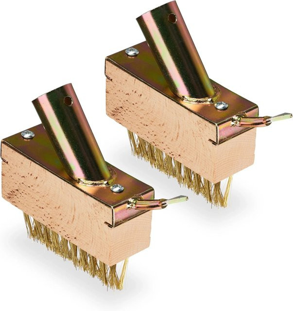 Relaxdays Fugenbürste aus Buchenholz mit Stahlborsten in Braun und Gold, 2er Set, B/T/H: 14,0 x 12,0 x 3,5 cm - Bild 1