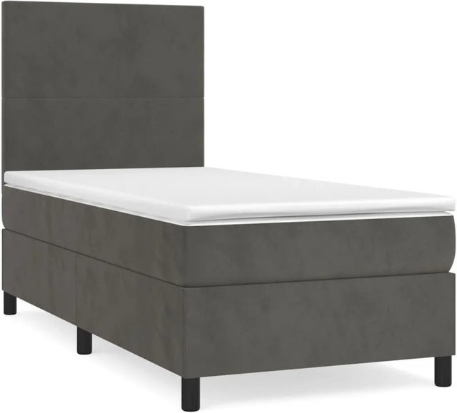 vidaXL Boxspringbett mit Matratze Dunkelgrau Samt B/T/H: 90 x 190 x 128 cm - Bild 1