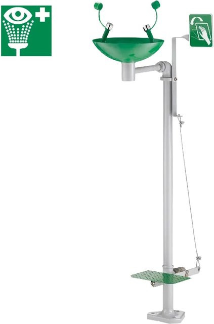 Delabie Sicherheits-Augendusche auf Säule mit Auffangschale aus Edelstahl in Grün - Bild 1
