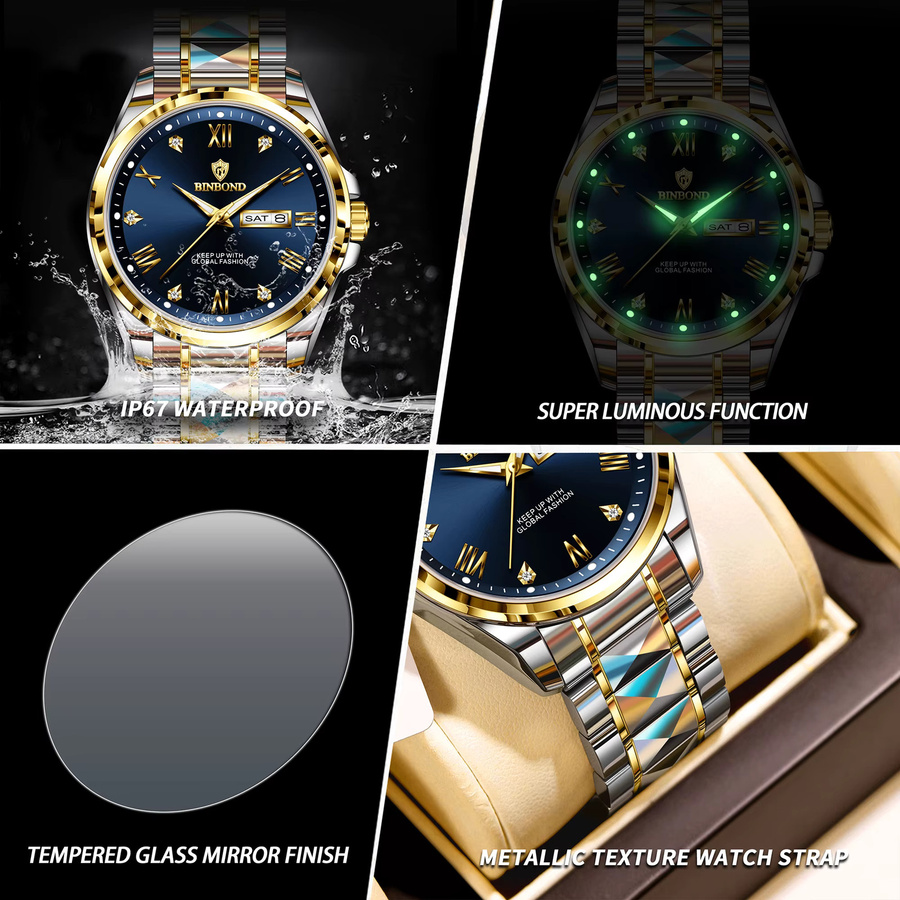 BINBOND Armbanduhr Quarz, Edelstahl, Blau, Herren - Bild 6