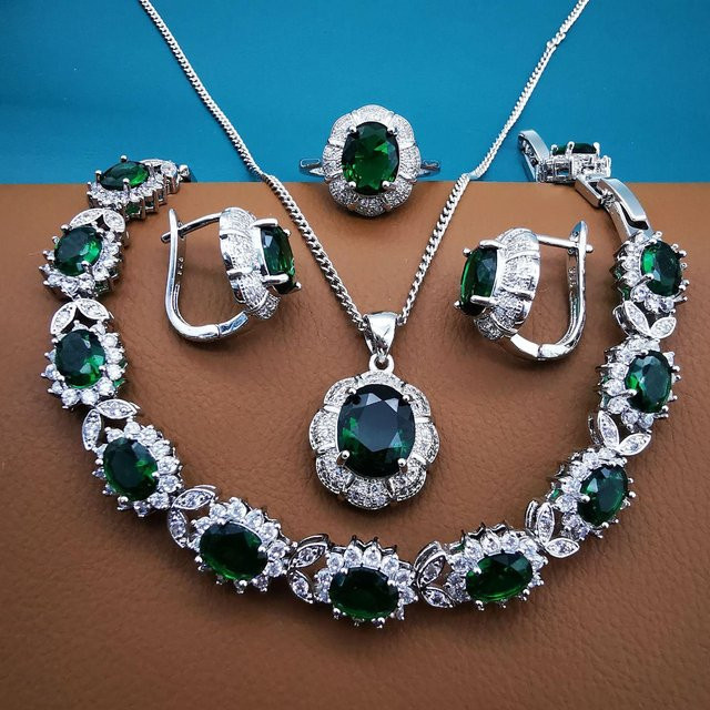 YIRAN Schmuckset Halskette Ohrringe, Kupfer, Zirkonia, Silber, Unisex - Bild 1
