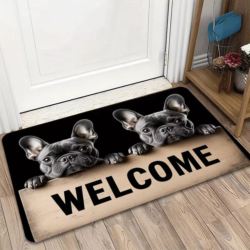 VIKAMA Fußmatte mit französischer Bulldogge, rutschfester und saugfähiger Eingangsteppich in Schwarz, B: 60 cm, T: 40 cm - Bild 3