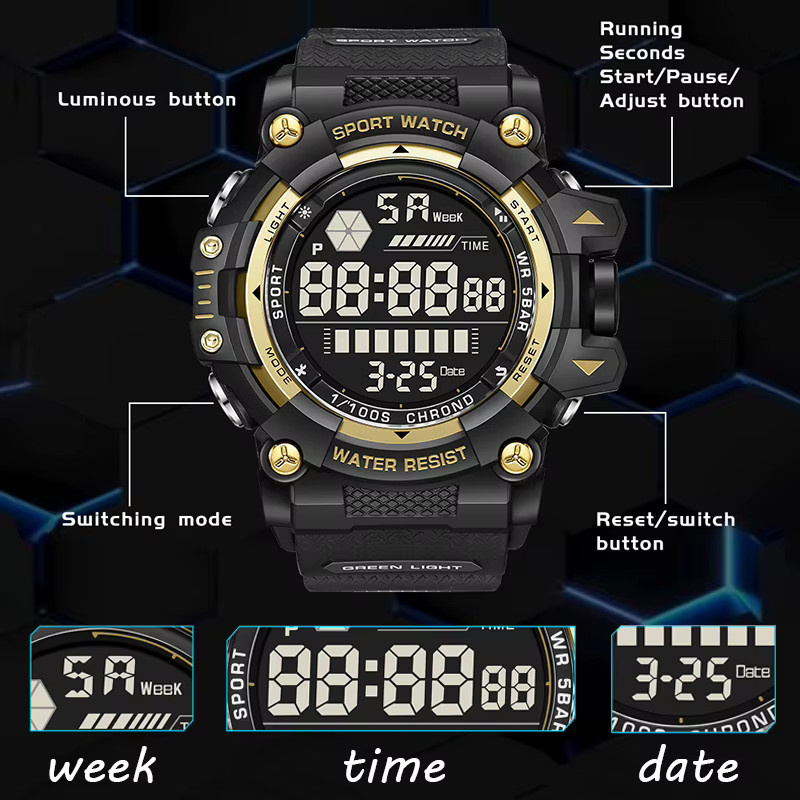 FOXBOX Armbanduhr, Quarz, Analog-Digital, Silikon, Herren, black gold - Bild 2