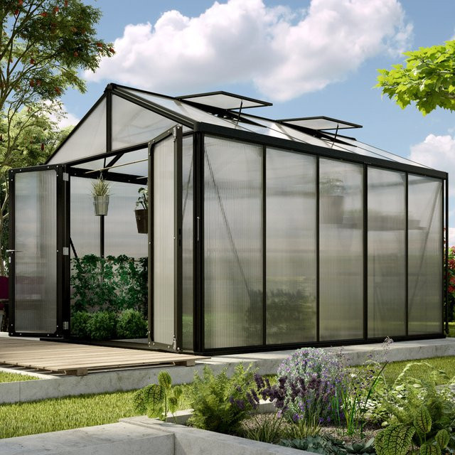 Vitavia Gewächshaus Zeus Comfort 10000 Schwarz 10 m² mit Polycarbonat-Dach und Aluminiumrahmen - Bild 1