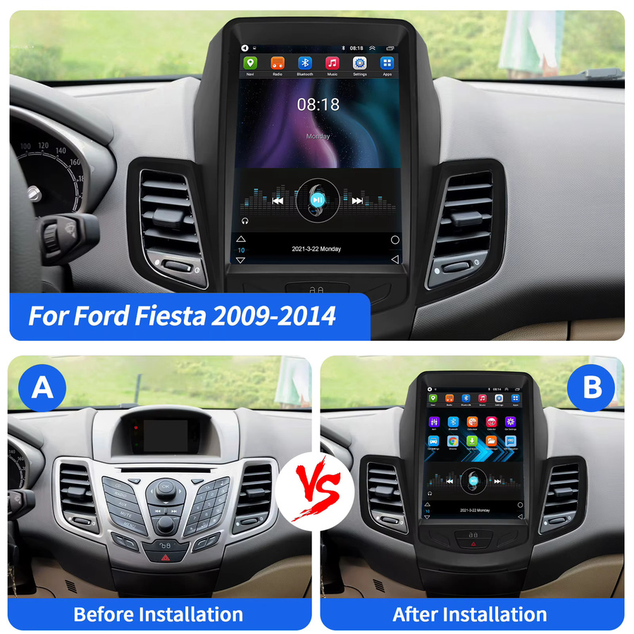 ESSGOO Android 15 Autoradio mit 9.7 Zoll IPS Touchscreen für Ford Fiesta VI 2009-2014, 64G Speicher, kabelloses CarPlay, Android Auto, GPS Navigation, Bluetooth, FM RDS und Lenkradsteuerung, Schwarz - Bild 2