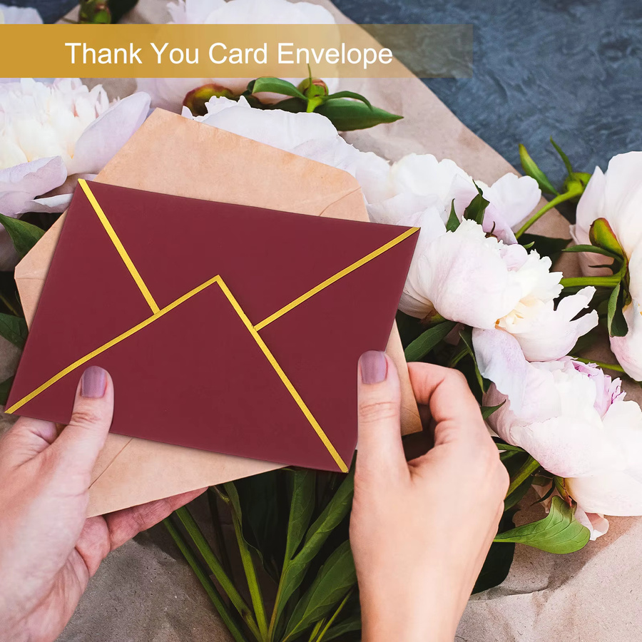 30 Stück A7-Umschläge mit V-Klappe und goldenem Rand, selbstklebend, ideal für Hochzeitskarten und Valentinstag-Einladungen - Bild 4