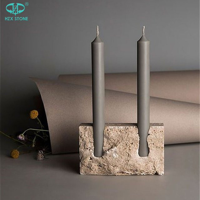 HZX Wholesale Kerzenhalter aus Naturstein Travertin und Marmor in Beige für den Tisch - Bild 1