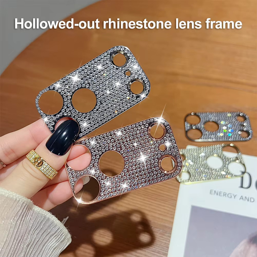 2er-Set Luxus Handgemachte Strass-Aufkleber für Apple iPhone 17 Pro Max, 16, 14, 13 Kamera-Objektivschutz in Silber - Bild 1