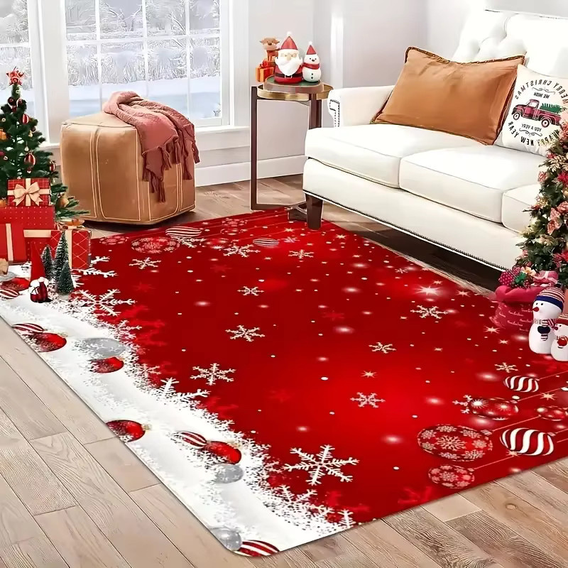 VIKAMA Weihnachtsmatte mit Schneeflocken und Weihnachtsmütze, rot, B: 90 cm, T: 60 cm - Bild 4