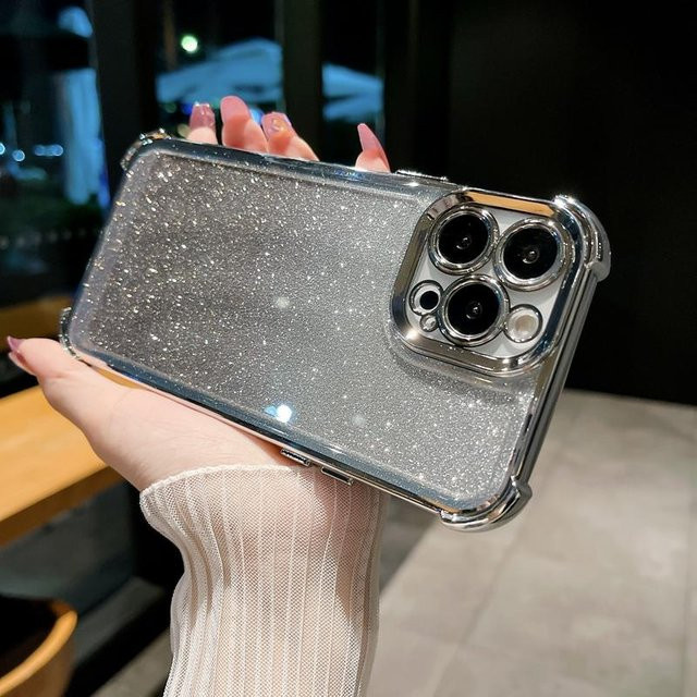 Yiran Bag Stoßfeste Glitzer-Handyhülle mit Farbverlauf und galvanisiertem Design für iPhone 16 15 14 13 12 11 Pro Max Plus X XR XS in Grau - Bild 1