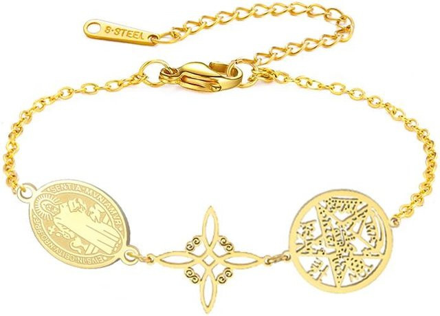 Rui Di Armband, Edelstahl, Dreifachschutz-Armband Jungfrau Maria Hexenknoten Pentagramm Tetragrammaton, 17cm, Unisex, beige - Bild 1