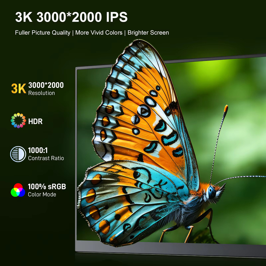 Unew Tragbarer 14 Zoll Monitor mit 3K Auflösung, 3:2 IPS Display, 100% sRGB und Low Blue Light in Schwarz - Bild 2