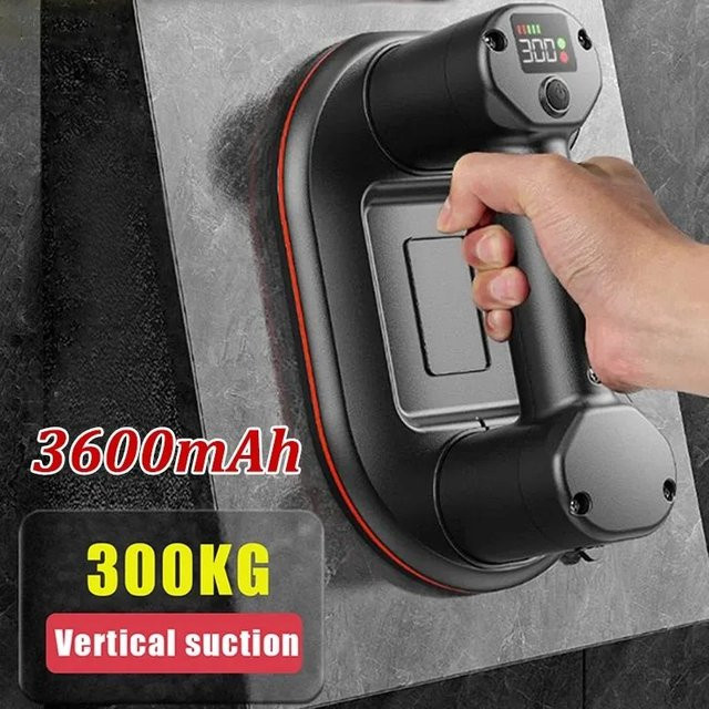 Industrieller elektrischer Vakuum-Saugnapf von TKKEACE in Schwarz mit 3600 mAh Akku für eine Traglast von 300 kg zum Heben von Granit, Fliesen, Glas, Holz und Stein - Bild 1