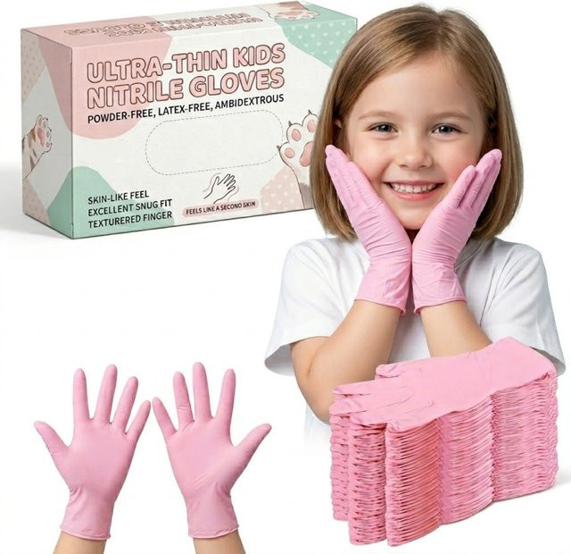 INMAICH Einweg-Handschuhe für Kinder von 4-12 Jahren, latexfrei und puderfrei, Farbe: pink - Bild 1