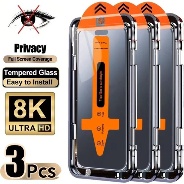 3er-Set Bolomboy Blickschutzfolie aus gehärtetem Glas für iPhone Modelle, transparent - Bild 1