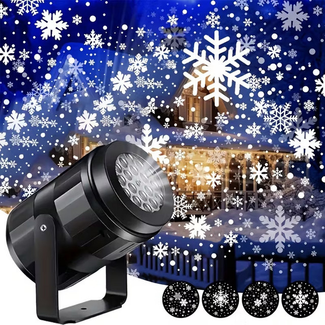 Leclstar Weihnachtsdekoration Schneeflocken-Projektorleuchte in Weiß und Schwarz, USB-betrieben, rotierende Bühnenlampe für Innenbereich, Party und Weihnachten - Bild 1