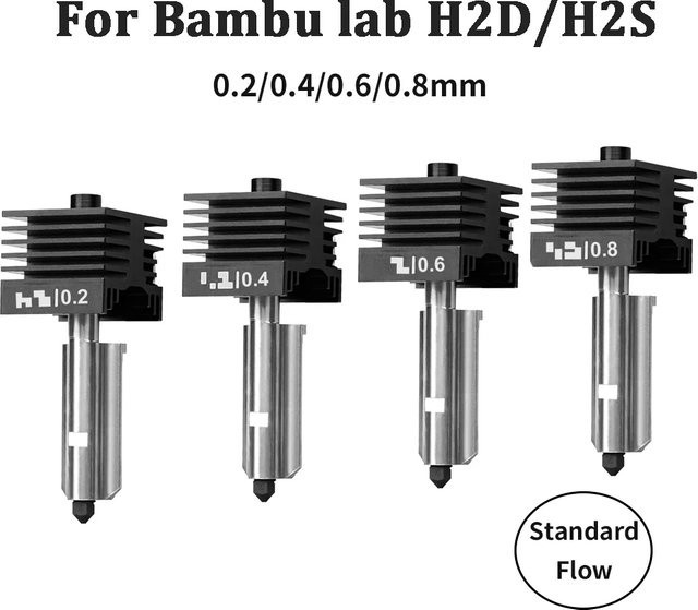 Sirol Hotend Kit H2D H2S H2C für Bambu Lab mit gehärteten Stahl Düsen in 0,2/0,4/0,6/0,8 mm für A1 und A1 mini - Bild 1