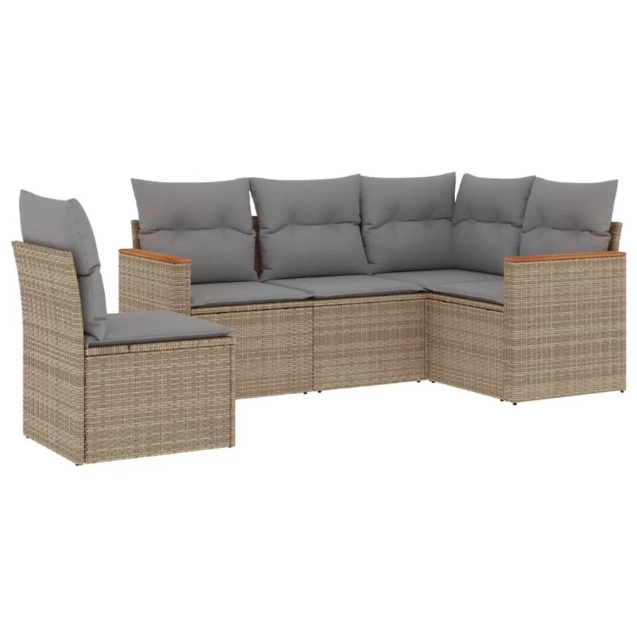 vidaXL 5-teilige Garten-Sofagarnitur in L-Form aus Poly-Rattan in Beige mit Sitz- und Rückenkissen - Bild 2