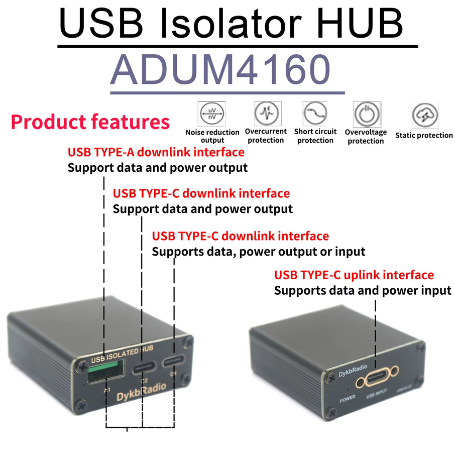 Dykbcells Adum4160 Typ-C USB Digital Isolator Adapter für Daten-Debugging und Signal-Audio-Power-Isolierung in Schwarz - Bild 2