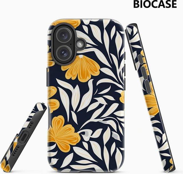 Handyhülle mit gelb-weißem Blumenmuster für Apple iPhone 11 bis iPhone 17 Pro Max Plus mit doppelschichtiger Rückseite - Bild 1