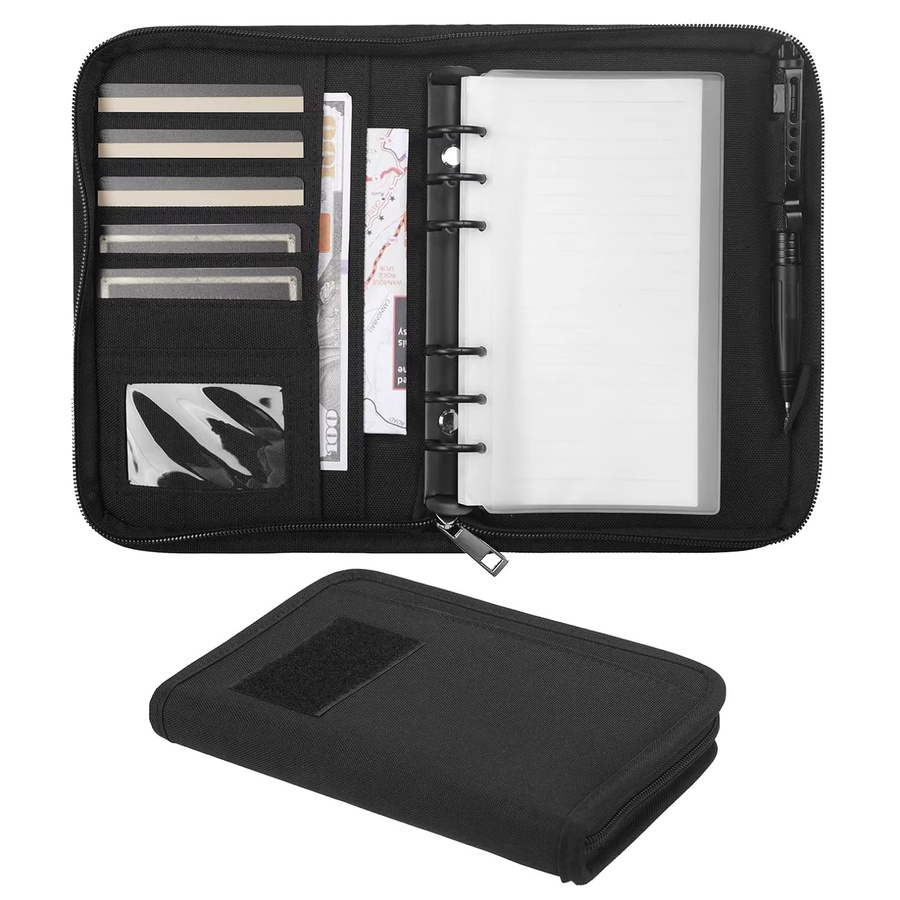 Kosibate Taktisches Notizbuch Padfolio mit 6 Ringen, A6 Hardcover Ringbuch mit Reißverschluss und 45 linierten Seiten, Beige und Schwarz - Bild 5