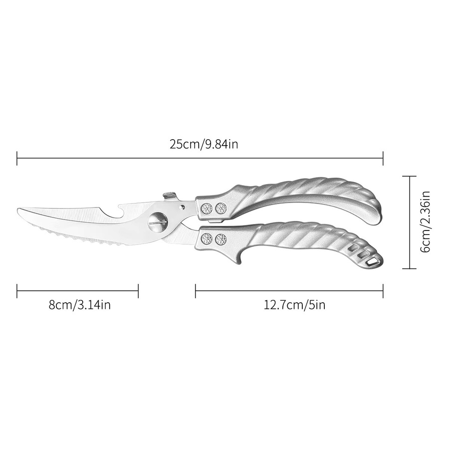 Multifunktionale Küchenschere von SHENJIU aus Edelstahl in Silber mit Flaschenöffner, Fischschuppen-Schaber und Walnussknacker - Bild 6