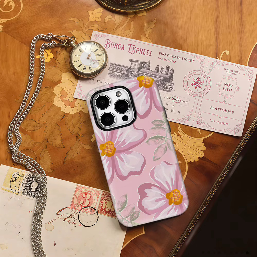 Potdemiel Handyhülle mit rosa Blumen-Design für iPhone 17 16 15 14 13 12 11 Pro Max Plus mit doppelschichtiger Rückabdeckung - Bild 2