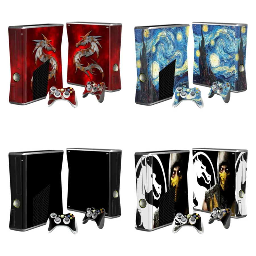 Individuell gestaltetes Microsoft Xbox 360 Slim Skin-Set aus Vinyl mit 2 Controller-Aufklebern in Blau und Multicolour - Bild 3