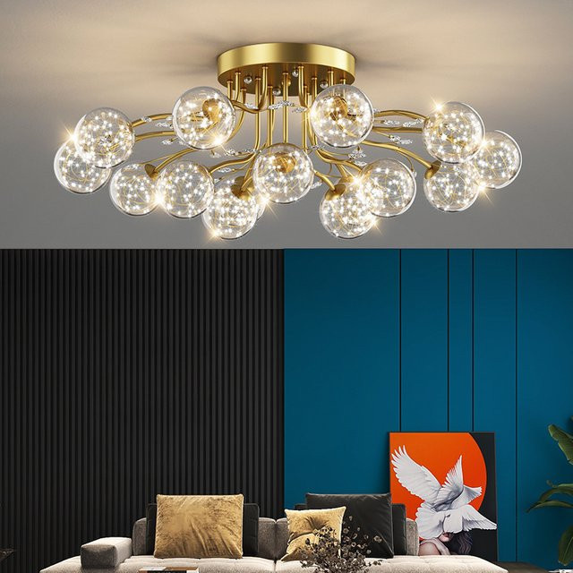 HomeLover Moderne LED Deckenleuchte mit Glaskugeln in Gold und Transparent für Wohnzimmer und Schlafzimmer - Bild 1
