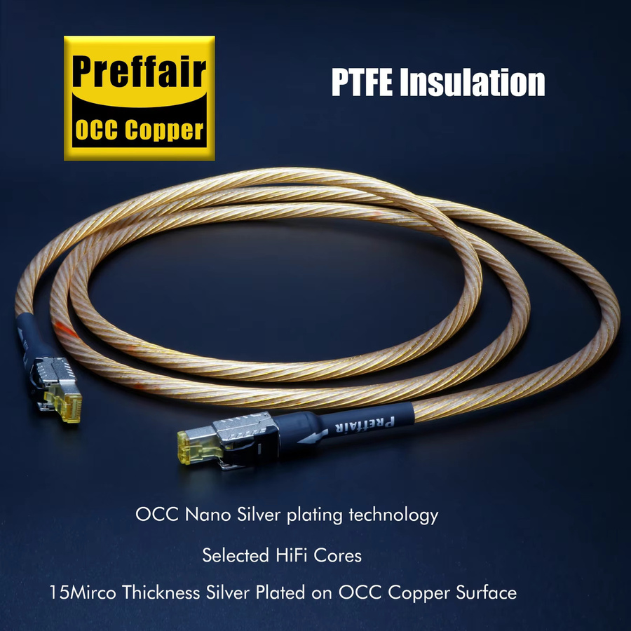 Preffair Cat8 Ethernet LAN Kabel mit RJ45-Schnittstelle in Sterlingsilber und Gold - Bild 1