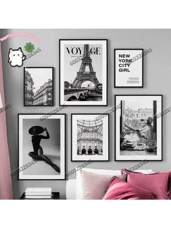Potdemiel Moderne Leinwand Wandkunst Stadtansicht Paris und New York Schwarz Weiß Rahmenlos - Bild 3