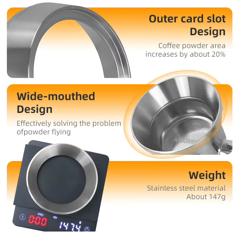 Kisshome Kaffee Dosierring aus Edelstahl in Silber für Breville Siebträger Espresso Maschinen, Durchmesser: 54 mm - Bild 2