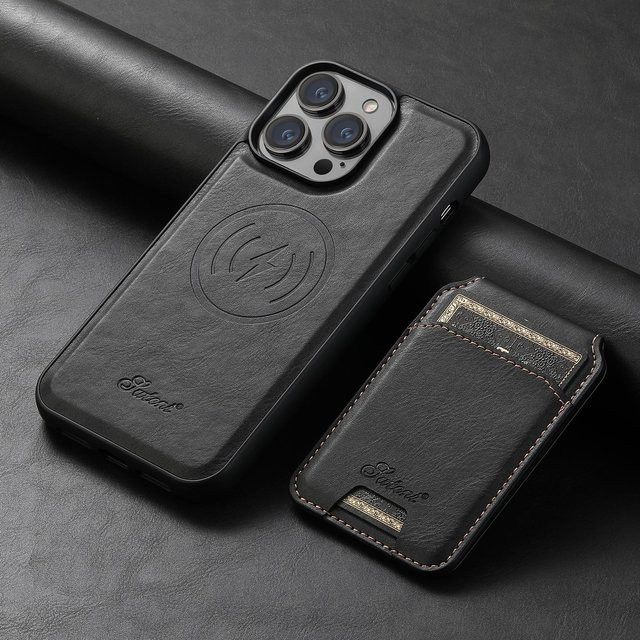 SUTENI Magnetische Lederhülle mit Kartensteckplatz und Geldbörse für iPhone 16 15 14 13 12 Pro Max Plus - Bild 1