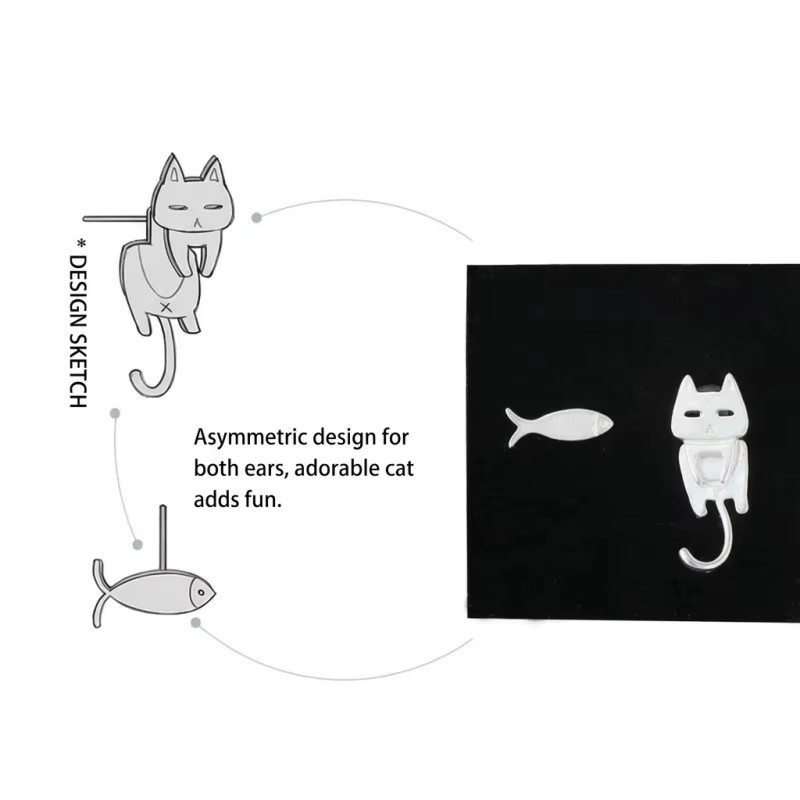 Rinhoo Ohrstecker, Silber, Katzen-Fisch, Damen - Bild 2