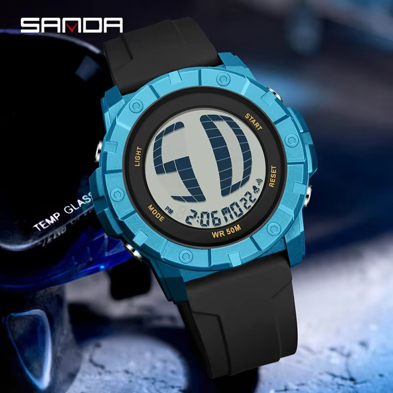 SANDA Digitaluhr, Herren, Kunststoff, Silikon, Schwarz, Wasserdicht - Bild 1