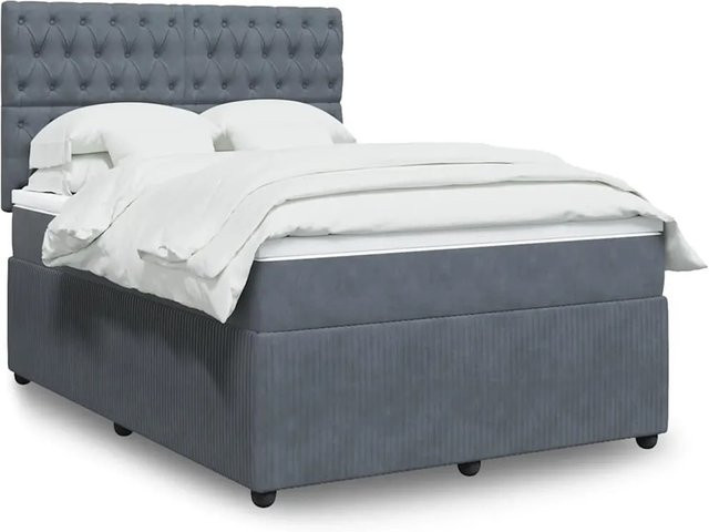 vidaXL Boxspringbett mit Matratze in Dunkelgrau aus Samt mit USB-Anschluss und Unterbettbeleuchtung, B/T: 140 x 190 cm - Bild 1