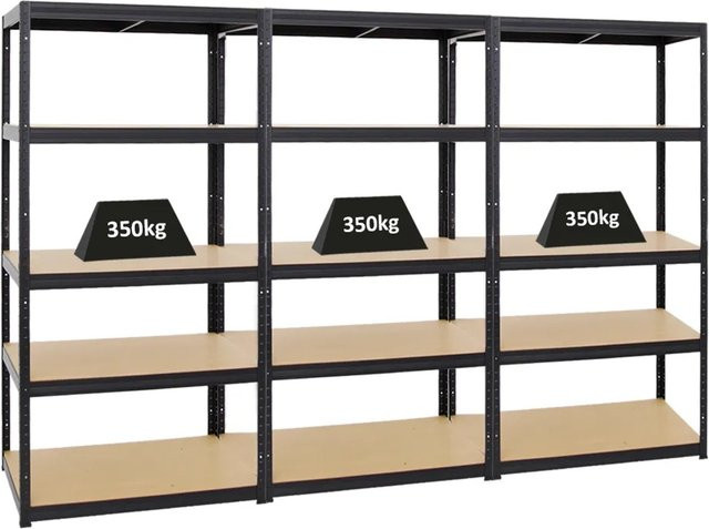 PROREGAL Schwerlastregal Slim Elephant M, 5 Ebenen, Schwarz, H x B x T: 180 x 90 x 60 cm - Bild 1