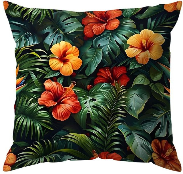 Dekokissen Kissenbezug mit tropischem Paradiesvogel und floralem Design von JMG Clothing, Farbe Grau/Mehrfarbig, B/T/H: 45 x 45 x 45 cm - Bild 1