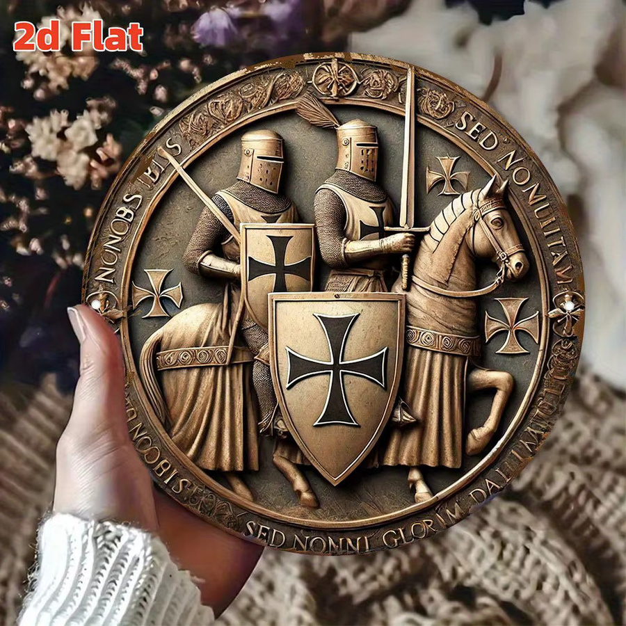 CIFBUY Runde Aluminium-Wanddekoration im Vintage-Stil mit mittelalterlichem Kreuzritter-Emblem in Gold, Durchmesser: 7,8 cm - Bild 4