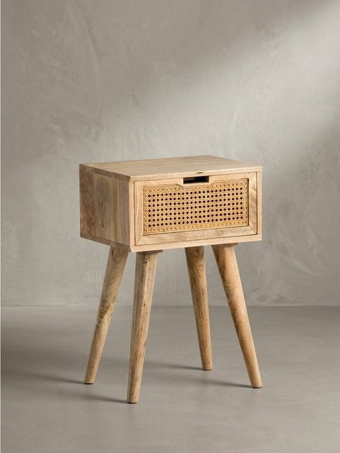 Nachttisch KADIMA DESIGN aus Mango Massivholz und Rattan mit Wiener Geflecht in Braun, B: 40 cm, T: 60 cm, H: 30 cm - Bild 1