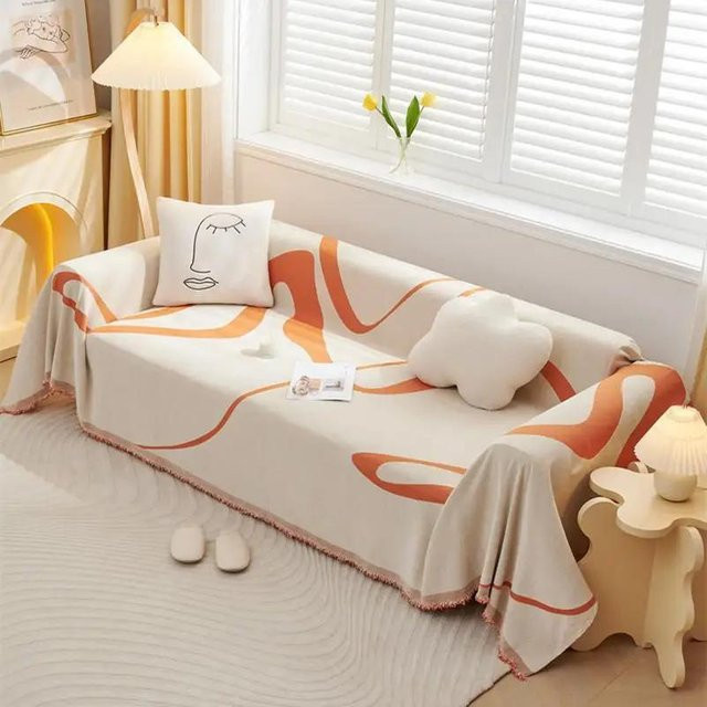 Modernes Sofatuch mit floralem Muster in Beige, einteiliger Couchschutzbezug für 1-Sitzer, B/T: 180 x 130 cm - Bild 1