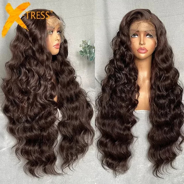 X-TRESS Lace Frontal Haarperücke, Loose Wave, Hellbraun, Unisex - Bild 1