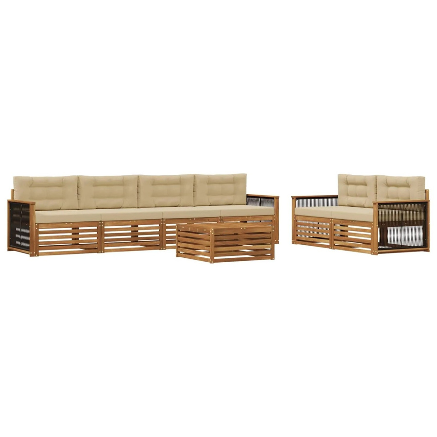 vidaXL Outdoor-Sofagarnitur L-Form aus Akazienholz mit 7-teiligem Set in Natur und Beige - Bild 2