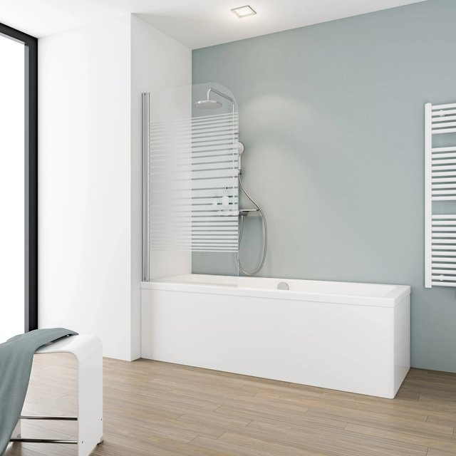 Schulte Badewannenaufsatz aus Echtglas mit Querstreifen in Chrom und Silber, B/H: 80 x 140 cm - Bild 1