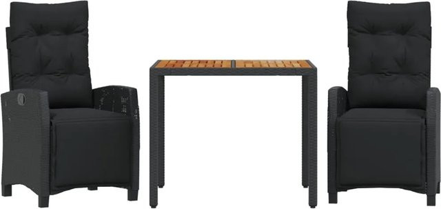 vidaXL 3-teilige Garten-Essgruppe aus schwarzem PE-Rattan mit Akazienholz und Kissen für Garten, Hinterhof oder Terrasse - Bild 1