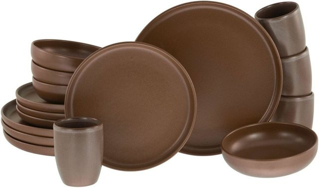CreaTable Uno NATURAL 16-tlg. Kombiservice aus Keramik in Braun - Bild 1