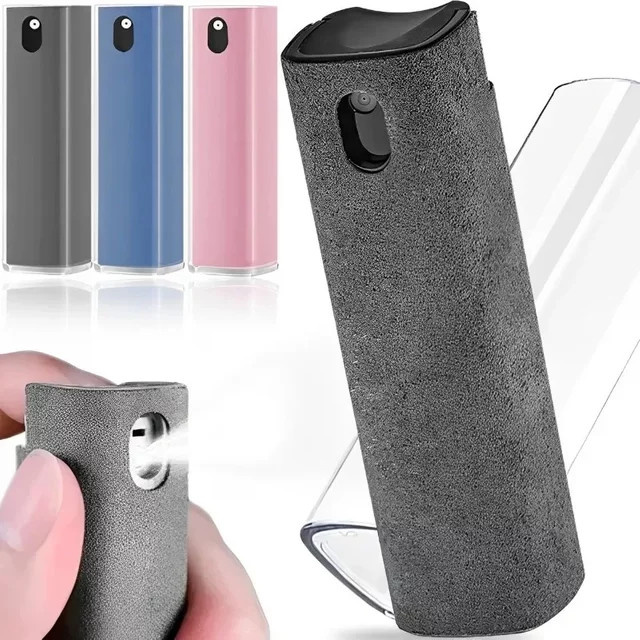 2-in-1 Bildschirmreiniger-Set mit Sprühflasche und Mikrofasertuch in Grau für iPad, Smartphone und Computer zur Staubentfernung - Bild 1