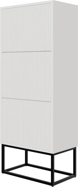 Selsey Schuhschrank Veldio mit Rillenfront in Weiß und schwarzem Gestell B/T/H: 50 x 30 x 125 cm - Bild 1