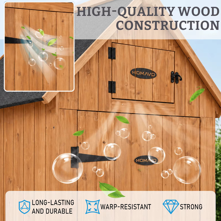 HOMAVO Gerätehaus aus Holz mit Kaminholzregal und Boden, Pultdach, Farbe: Sand/Braun, B/T/H: 131 x 54,3 x 179 cm - Bild 4